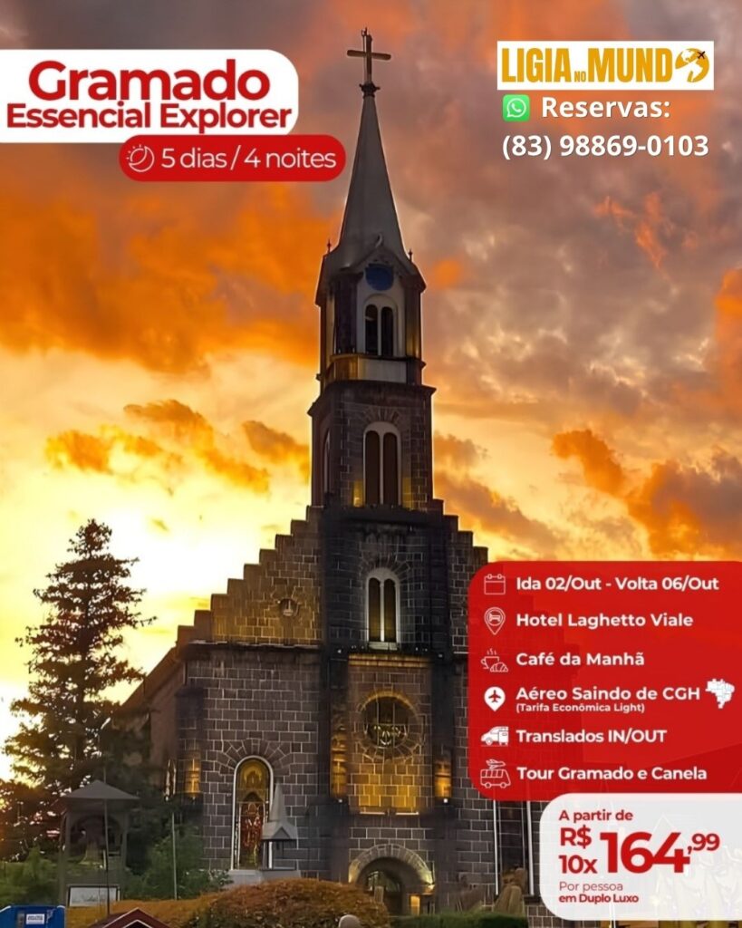 Gramado 4 nt com aéreo a partir de São Paulo + traslados e tour Gramado e Canela